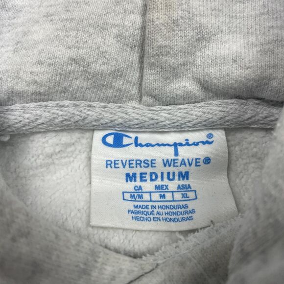 Champion Hoodie Mens Medium Gray Reverse Weave Sweatshirt C Patch Pullover - Picture 5 of 10